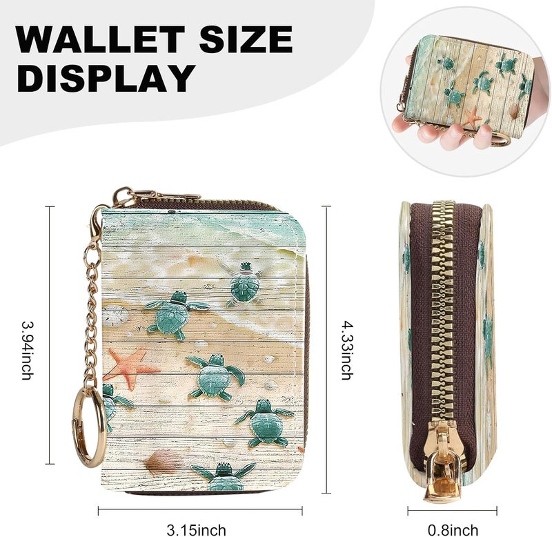 Luoycxy Credit Card Holder for Women,Small Rfid Wallet with Keychain Zipper,Cute PU Leather Card Case Wallet，Accordion Credit Card Wallets Gift,Turtle - Image 4